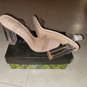 Size 10, Clear Strap Block Heels BRAND NEW WITH BOX